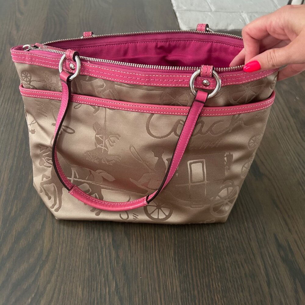 COACH Tote Bag One Shoulder Bag Carriage Pattern Canvas F14482